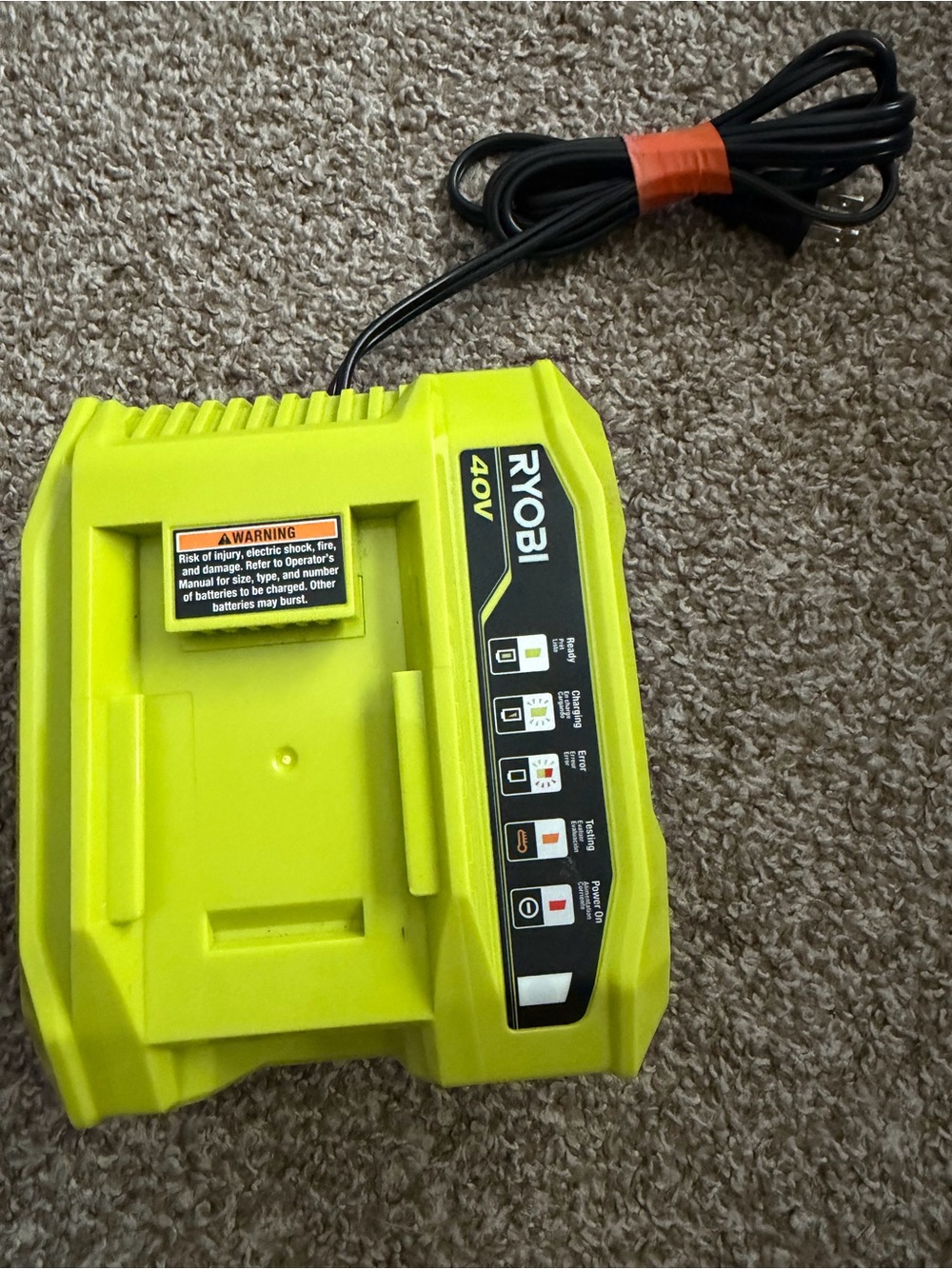 Ryobi 40V Battery Charger - Bright Lime Green